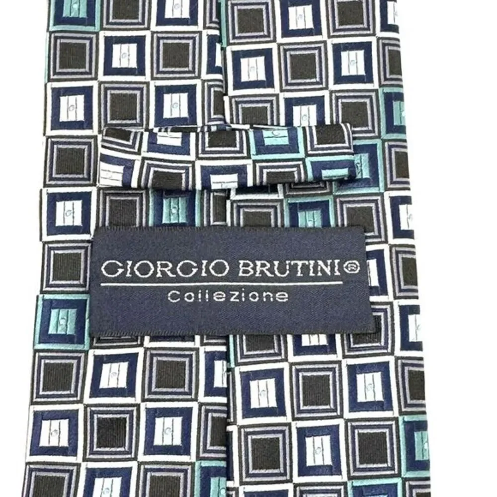 GIORGIO BRUTINI Callezione 100% Polyester Necktie Blue Brown Square 60x3.5‎